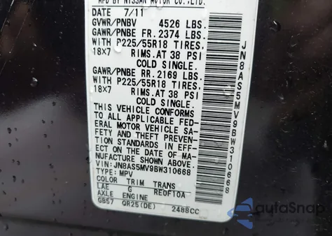 2011 Nissan Rogue Sv z USA, uszkodzony, nr VIN JN8AS5MV9BW310668